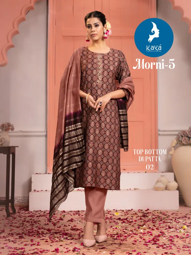 Morni 5 By Kaya Chanderi Foil Printed Kurti With Bottom Dupatta Wholesale Online
